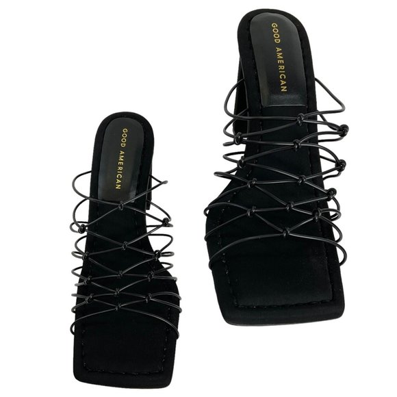 Good American Shoes Womens Size 8 Black Strappy Heels Caged Mule $260 Nwb - Picture 3 of 10